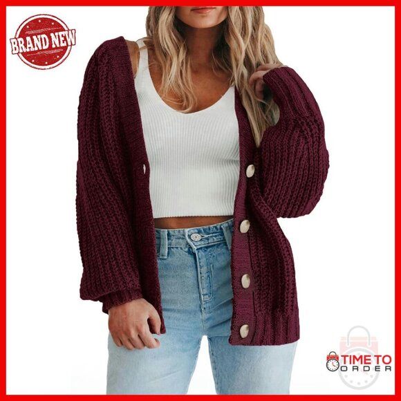 Sweaters - Plus Size Chunky Knit Cardigan Open Front Button Down Sweater